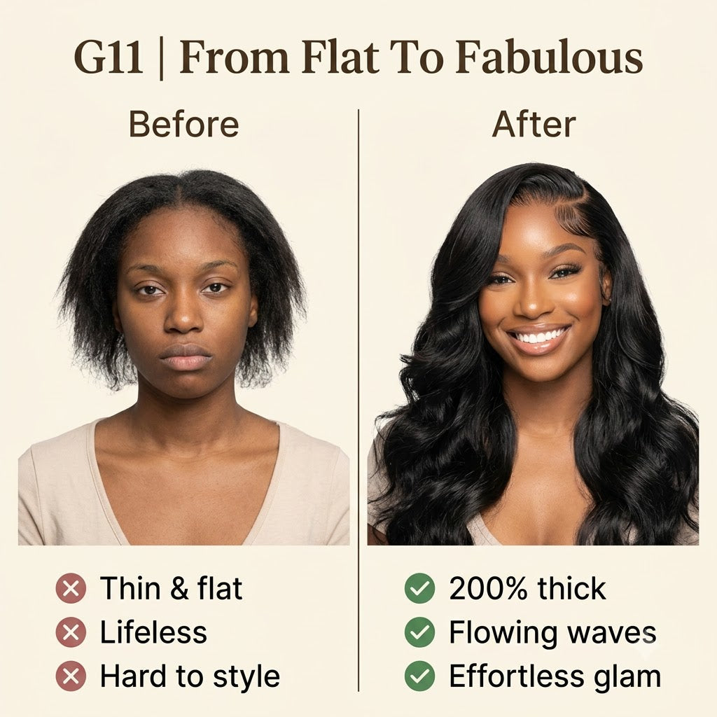 Before and after body wave wig