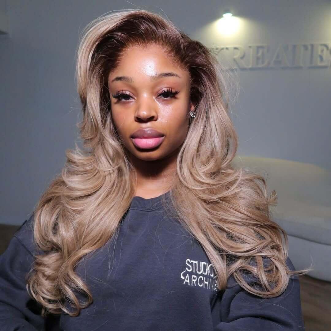 Professional Toned Ombre Ash Blonde Mixed Dirty Blonde Human Hair Wigs Glueless Wigs #1006