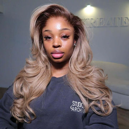 Professional Toned Ombre Ash Blonde Mixed Dirty Blonde Human Hair Wigs Glueless Wigs #1006