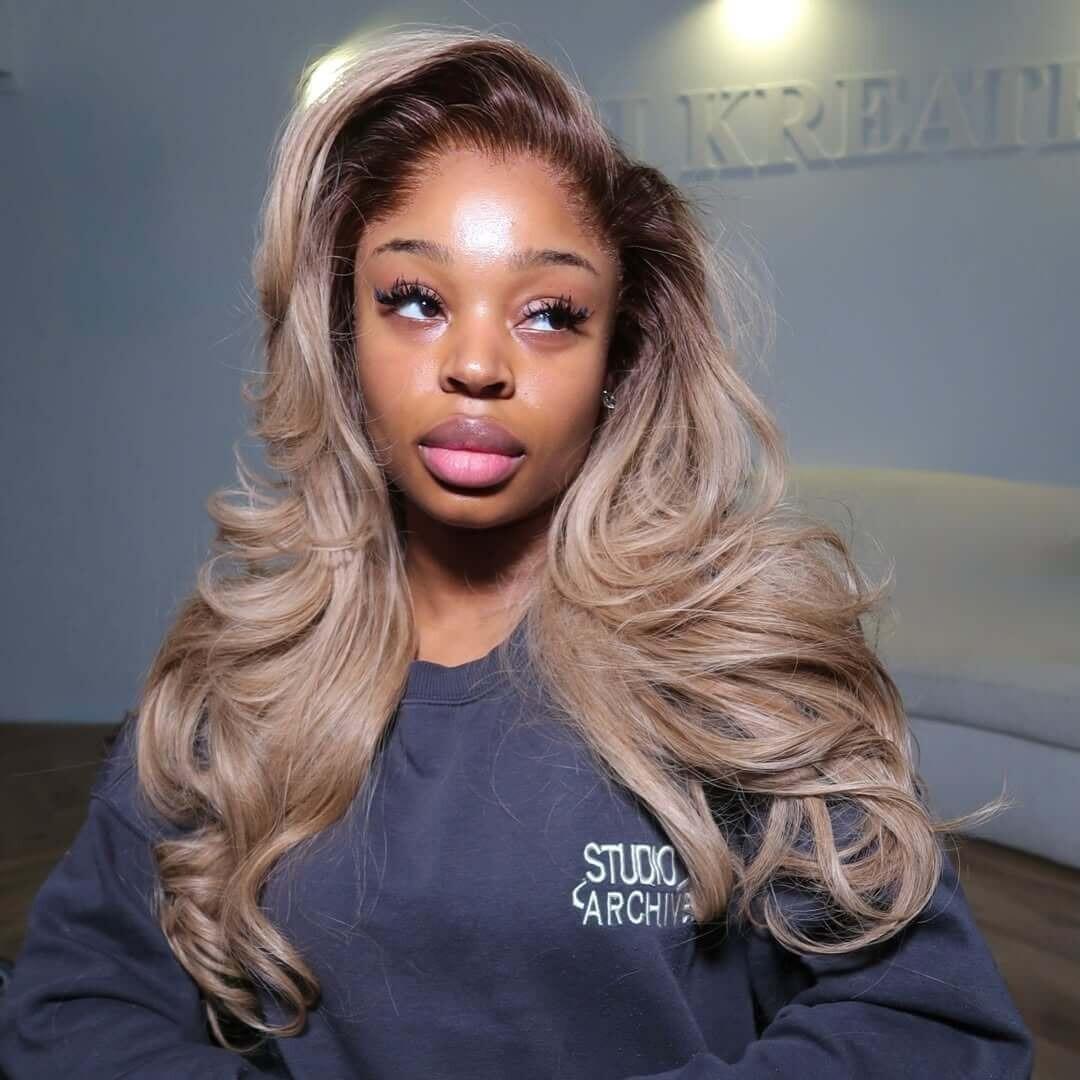 Professional Toned Ombre Ash Blonde Mixed Dirty Blonde Human Hair Wigs Glueless Wigs #1006