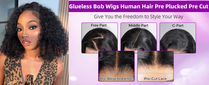 Curly Bob Wig Human Hair 5x5 Wear And Go Glueless Wigs #1004