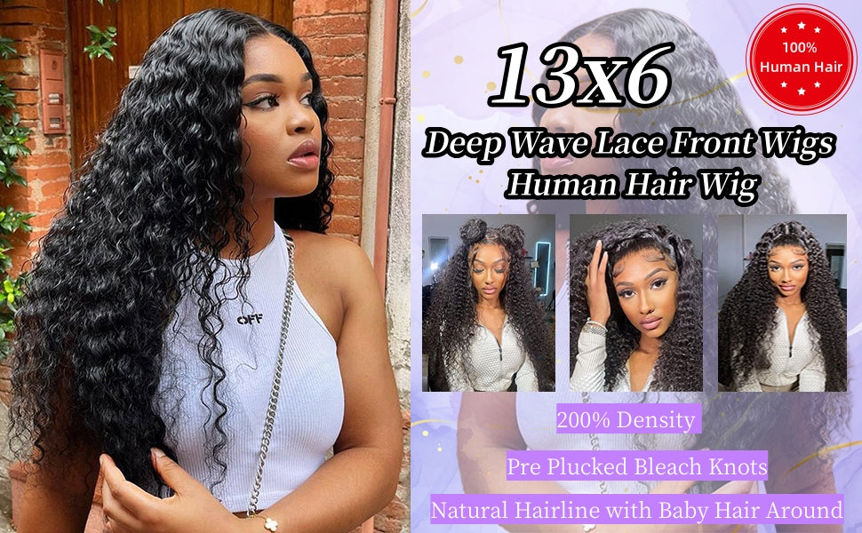 Deep Wave Lace Front Wigs Human Hair #1002