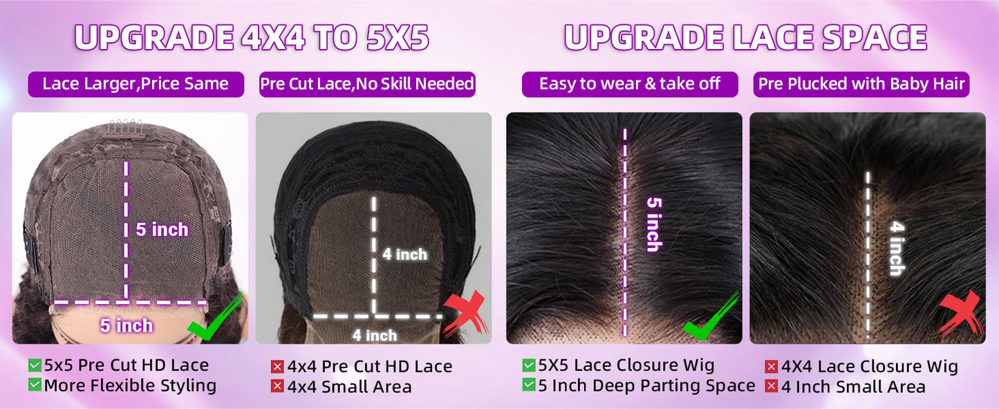 Curly Bob Wig Human Hair 5x5 Wear And Go Glueless Wigs #1004