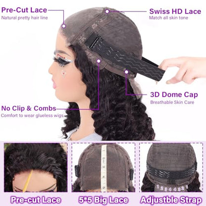 Curly Bob Wig Human Hair 5x5 Wear And Go Glueless Wigs #1004