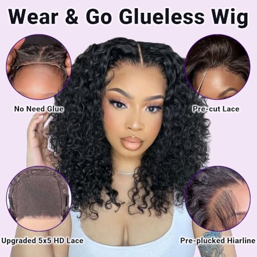 Curly Bob Wig Human Hair 5x5 Wear And Go Glueless Wigs #1004