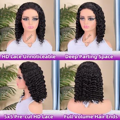 Curly Bob Wig Human Hair 5x5 Wear And Go Glueless Wigs #1004
