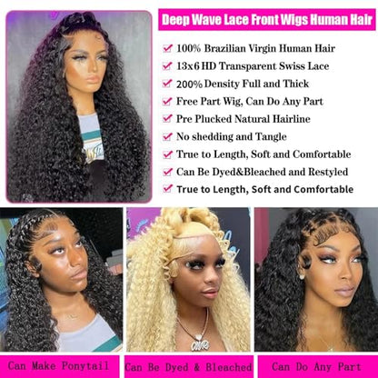 Deep Wave Lace Front Wigs Human Hair #1002