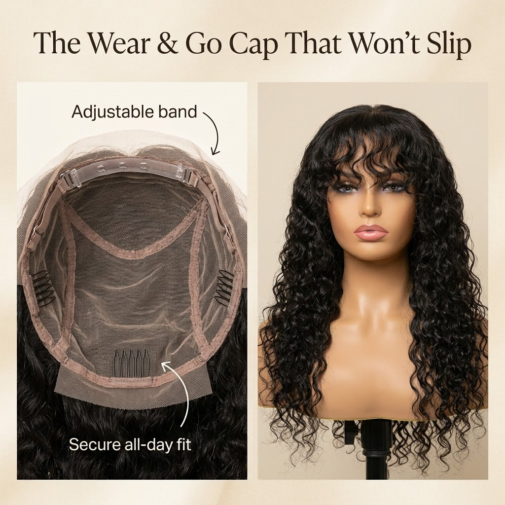 Wear and go cap deep wave wig