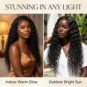 Deep wave wig in different lighting
