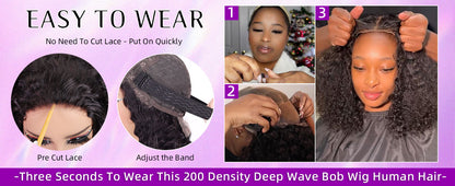 Curly Bob Wig Human Hair 5x5 Wear And Go Glueless Wigs #1004