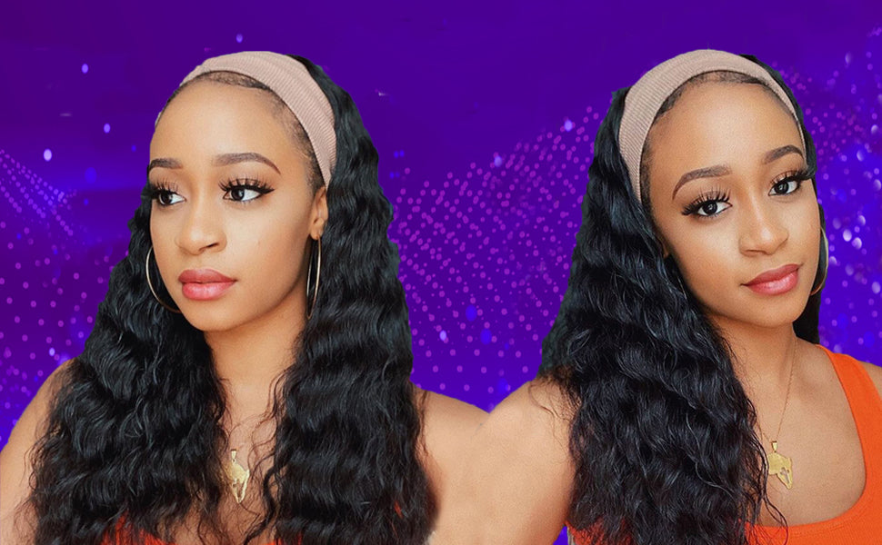 Headband Wig Deep Wave Human Hair #1005