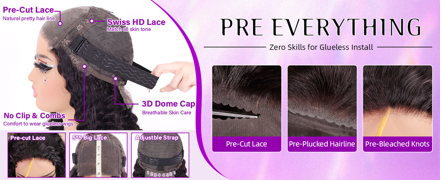 Curly Bob Wig Human Hair 5x5 Wear And Go Glueless Wigs #1004