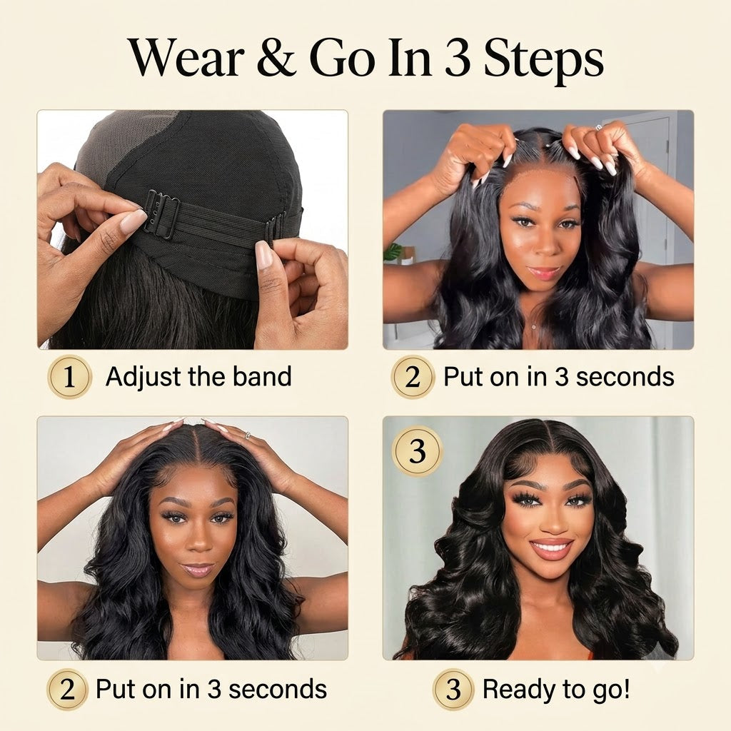 Wear and go body wave wig in 3 steps