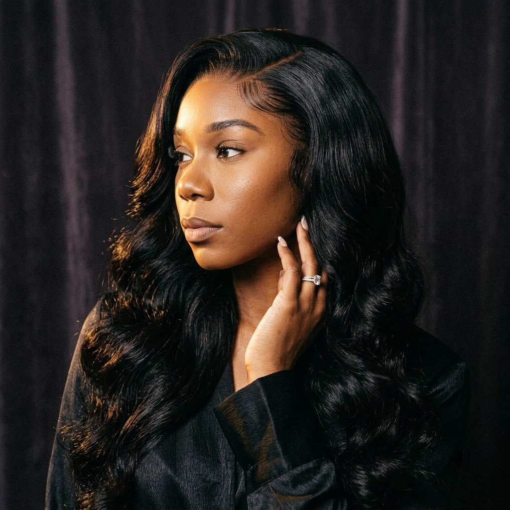 Body wave glueless wig side profile