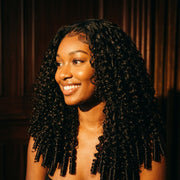 Burmese curly half wig side profile