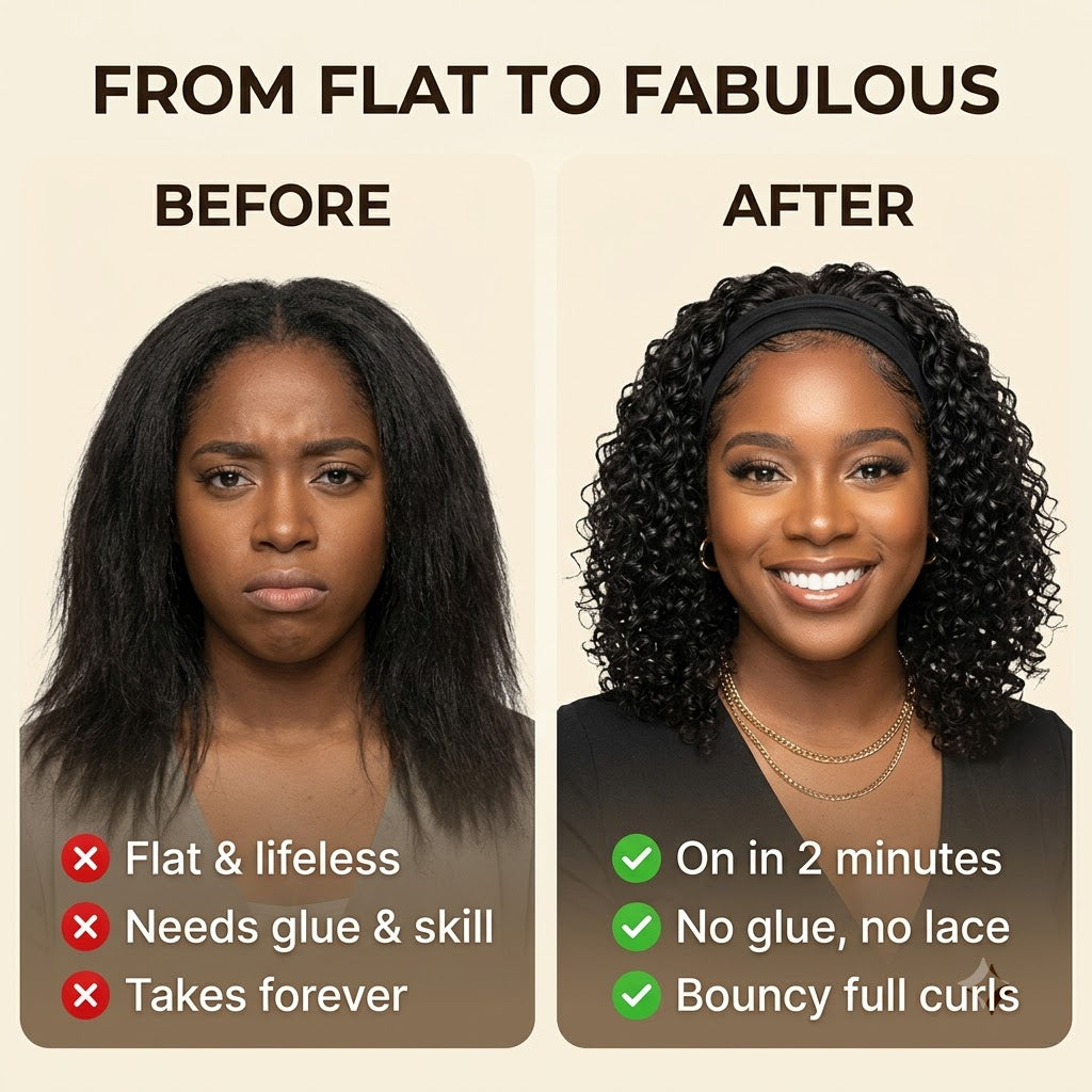 Before and after deep wave headband wig