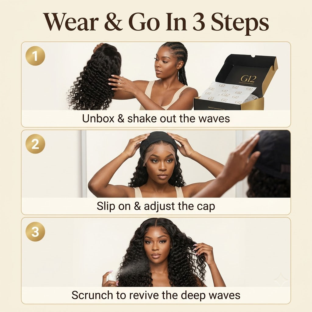 Wear and go deep wave wig in 3 steps