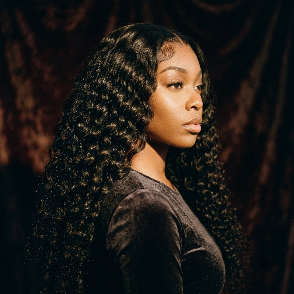 Deep wave 13x6 lace front wig side profile