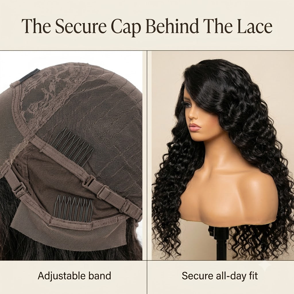 Secure adjustable cap 13x6 deep wave wig