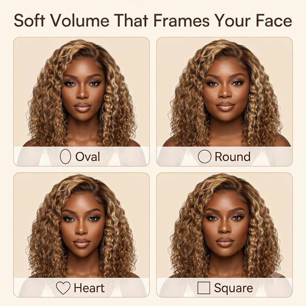 Honey blonde water wave wig for every face shape