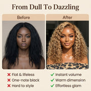 Before and after honey blonde water wave wig