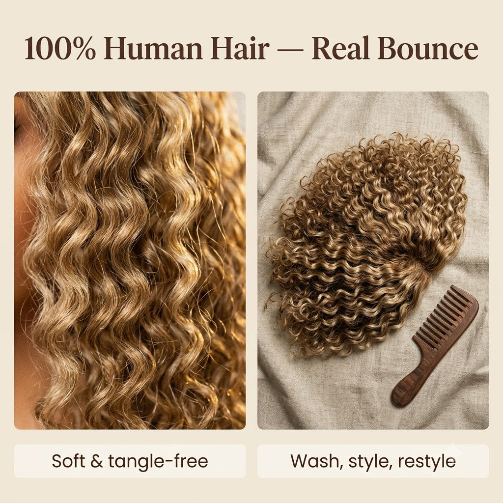 100% human hair water wave curl texture honey blonde wig
