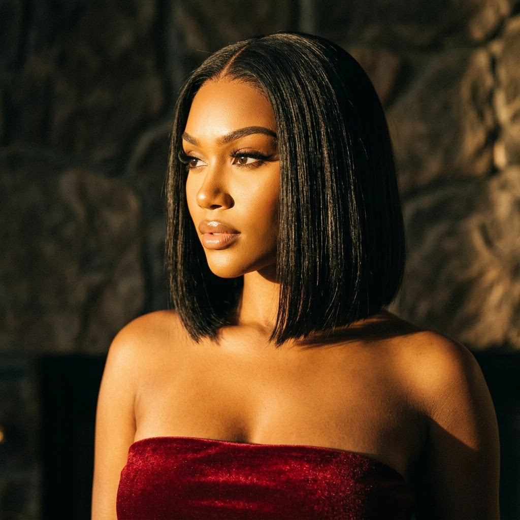 Straight 6x4 pre-cut lace bob wig side profile