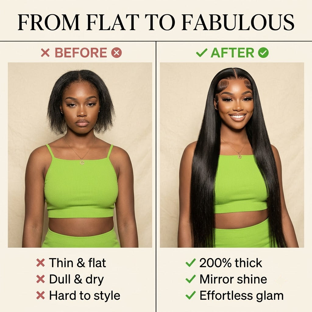 Before and after straight wig