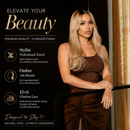 Professional Toned Ombre Ash Blonde Mixed Dirty Blonde Human Hair Wigs Glueless Wigs #1006