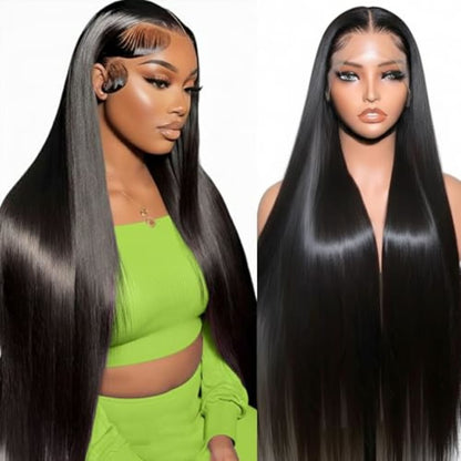 Lace Front Wigs Human Hair 32 Inch 12A Virgin Straight Human Hair Wig 200 Density Soft 13x6 Lace Front Wigs Human Hair Pre Plucked Invisilbe Hairline Glueless HD Frontal Wig Natural Black