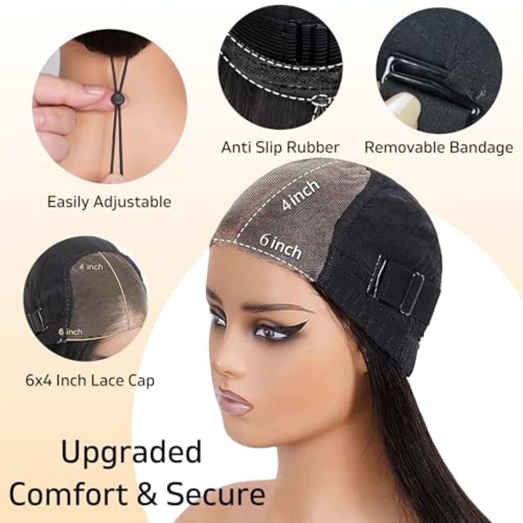 6x4 HD Lace Front Glueless Wigs Human Hair Pre Plucked Pre Cut | Wear and Go Drawstring Straight Human Hair Wigs 220% Density 12 Inch Natural Black