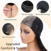 6x4 HD Lace Front Glueless Wigs Human Hair Pre Plucked Pre Cut | Wear and Go Drawstring Straight Human Hair Wigs 220% Density 12 Inch Natural Black