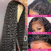 Deep Wave Lace Front Wigs Human Hair 180% Density 18 Inch | 4x4 HD Transparent Lace Closure, Glueless with Baby Hair, Pre Plucked Natural Hairline for Women