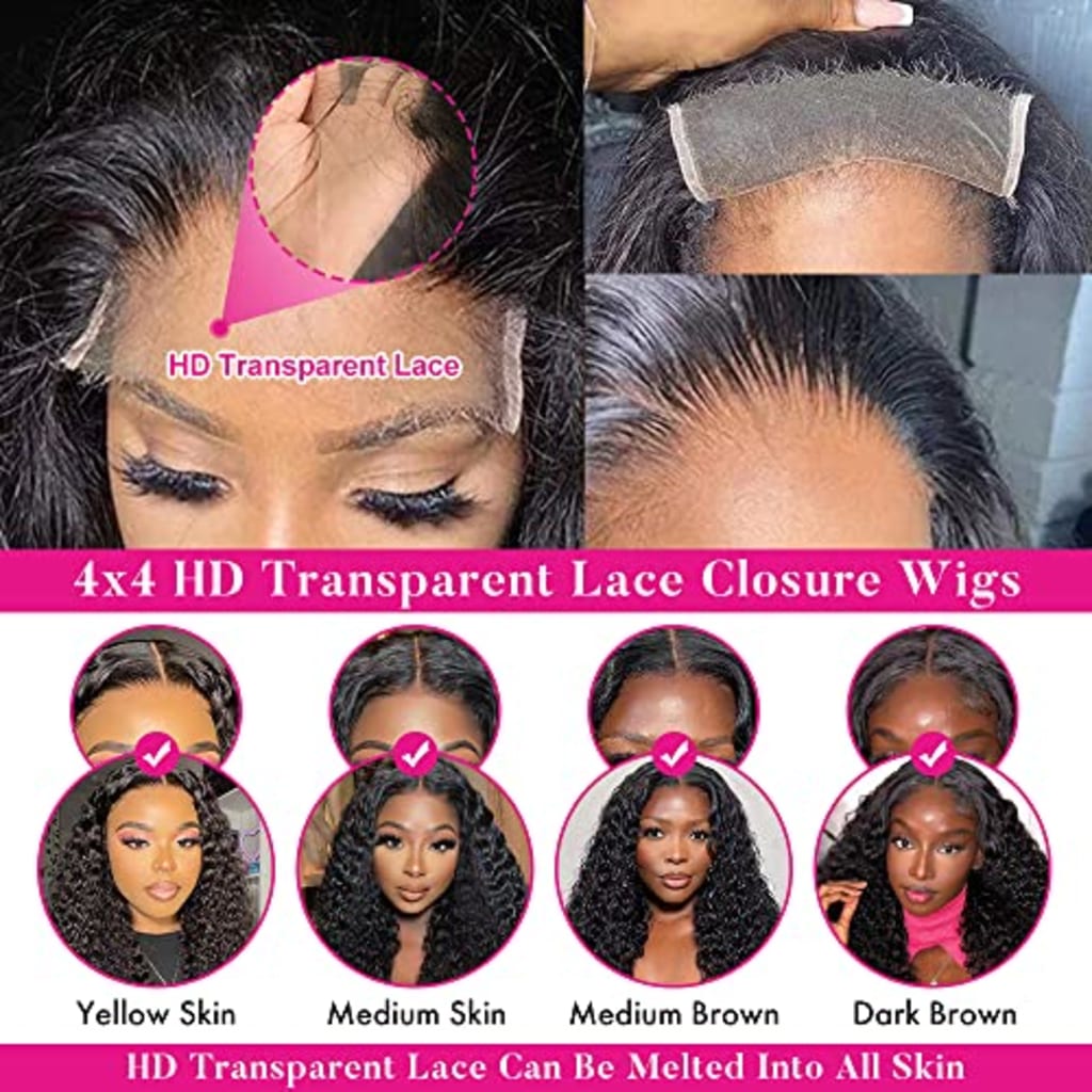 Deep Wave Lace Front Wigs Human Hair 180% Density 18 Inch | 4x4 HD Transparent Lace Closure, Glueless with Baby Hair, Pre Plucked Natural Hairline for Women