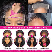 Deep Wave Lace Front Wigs Human Hair 180% Density 18 Inch | 4x4 HD Transparent Lace Closure, Glueless with Baby Hair, Pre Plucked Natural Hairline for Women