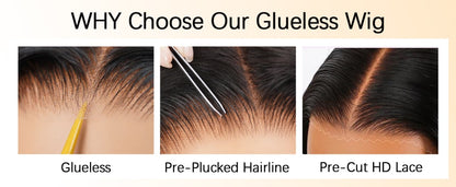 6x4 HD Lace Front Glueless Wigs Human Hair Pre Plucked Pre Cut | Wear and Go Drawstring Straight Human Hair Wigs 220% Density 12 Inch Natural Black