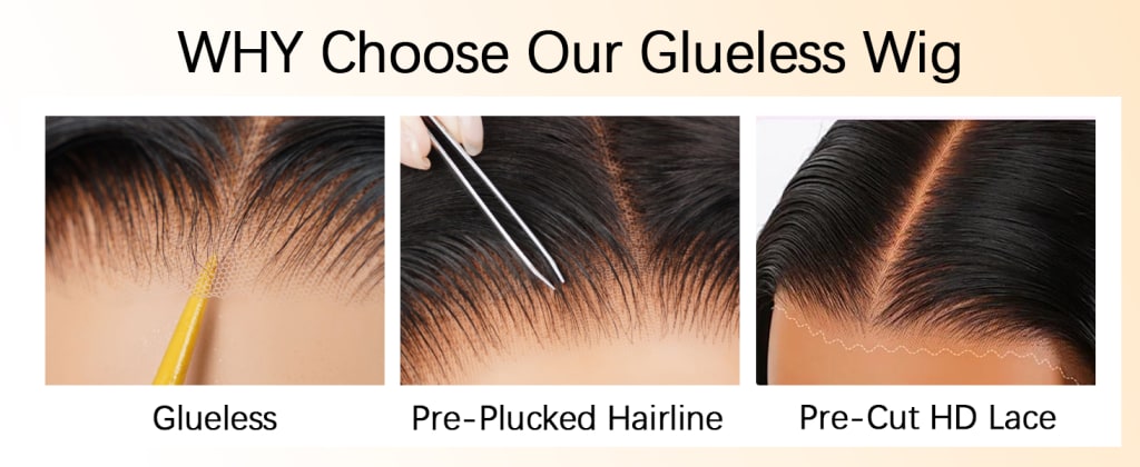 6x4 HD Lace Front Glueless Wigs Human Hair Pre Plucked Pre Cut | Wear and Go Drawstring Straight Human Hair Wigs 220% Density 12 Inch Natural Black
