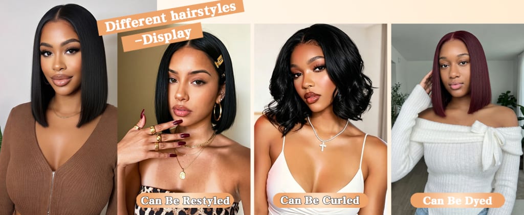 6x4 HD Lace Front Glueless Wigs Human Hair Pre Plucked Pre Cut | Wear and Go Drawstring Straight Human Hair Wigs 220% Density 12 Inch Natural Black