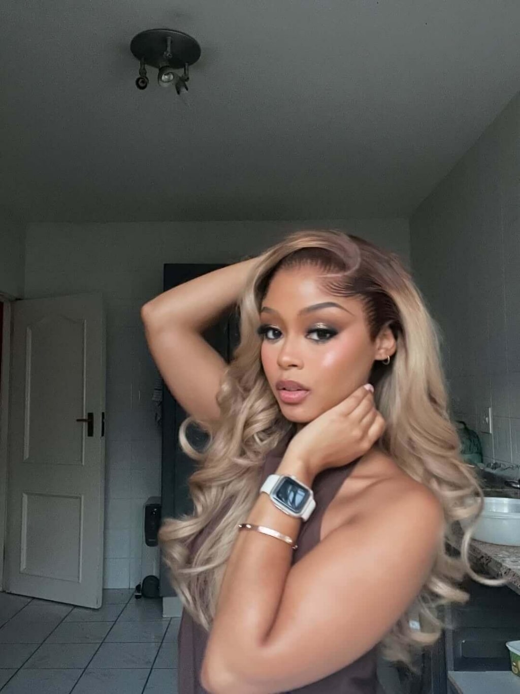 Professional Toned Ombre Ash Blonde Mixed Dirty Blonde Human Hair Wigs Glueless Wigs #1006