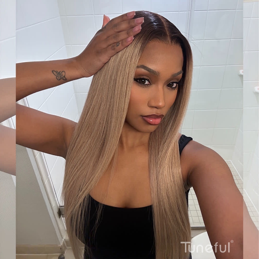 Professional Toned Ombre Ash Blonde Mixed Dirty Blonde Human Hair Wigs Glueless Wigs #1006