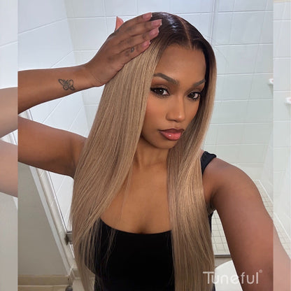 Professional Toned Ombre Ash Blonde Mixed Dirty Blonde Human Hair Wigs Glueless Wigs #1006