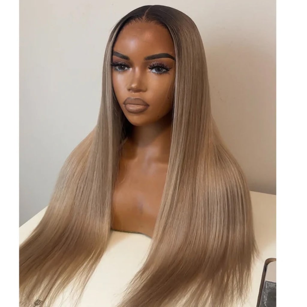 Professional Toned Ombre Ash Blonde Mixed Dirty Blonde Human Hair Wigs Glueless Wigs #1006