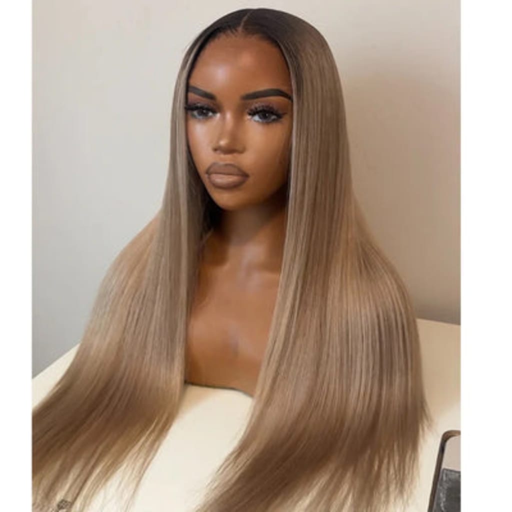 Professional Toned Ombre Ash Blonde Mixed Dirty Blonde Human Hair Wigs Glueless Wigs #1006