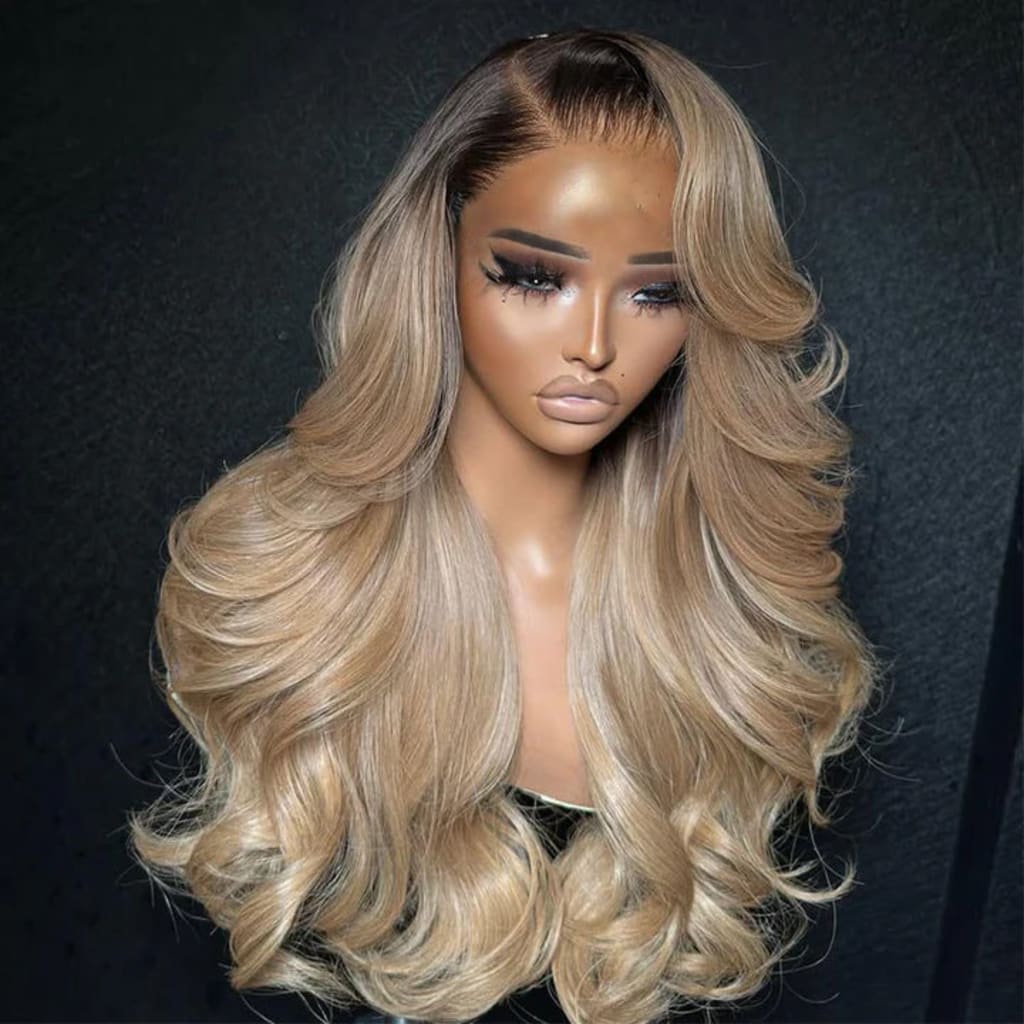 Professional Toned Ombre Ash Blonde Mixed Dirty Blonde Human Hair Wigs Glueless Wigs #1006