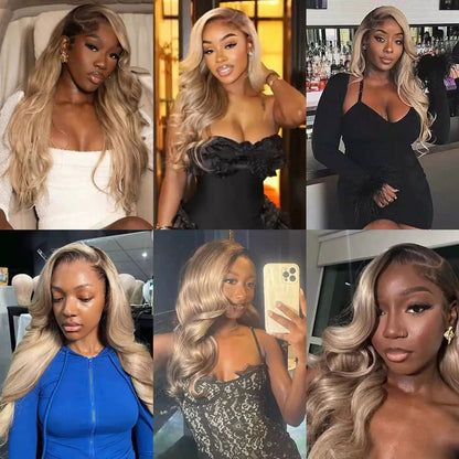 Professional Toned Ombre Ash Blonde Mixed Dirty Blonde Human Hair Wigs Glueless Wigs #1006
