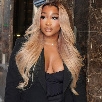 Professional Toned Ombre Ash Blonde Mixed Dirty Blonde Human Hair Wigs Glueless Wigs #1006
